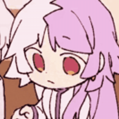 Cartoon Girl With Purple Hair And Red Eyes Next To Man GIF