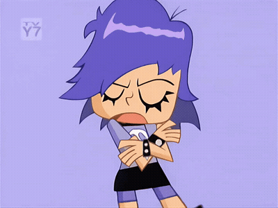 Cartoon Girl With Purple Hair And Skull Shirt GIF