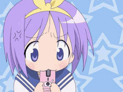 Cartoon Girl With Purple Hair Holding Pink Camera GIF