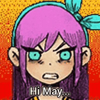 Cartoon Girl With Purple Hair Saying Hi GIF