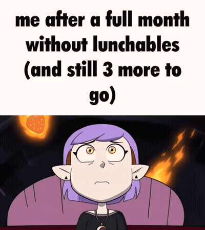 Cartoon Girl With Purple Hair Says Me After A Month Without Lunchables GIF