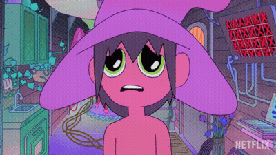 Cartoon Girl With Purple Hat And Netflix Logo GIF