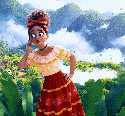 Cartoon Girl With Red Bow In Landscape GIF