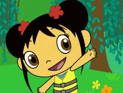 Cartoon Girl With Red Flowers And Yellow Life Jacket GIF