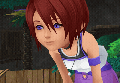 Cartoon Girl With Red Hair And Blue Eyes In Front Of Wooden Fence GIF