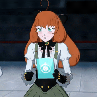 Cartoon Girl With Red Hair And Green Eyes Holding Blue Book GIF