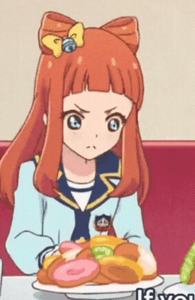 Cartoon Girl With Red Hair Sitting At Table With Food GIF