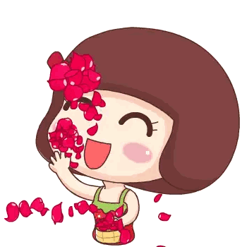 Cartoon Girl With Red Petals And Flower Basket Sticker