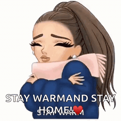 Cartoon Girl With Scarf Saying Stay Warm And Stay Home GIF