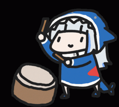 Cartoon Girl With Shark Head Playing Drums GIF