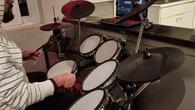 Cartoon Girl With Shark Head Playing Drums GIF