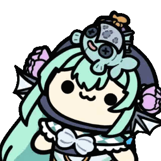 Cartoon Girl With Stuffed Animal On Head Sticker