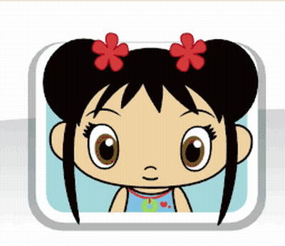 Cartoon Girl With Two Red Flowers In Hair GIF