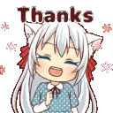 Cartoon Girl With White Hair And Cat Ears Saying Thanks Sticker
