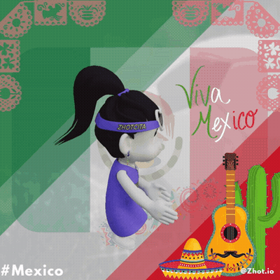 Cartoon Girl With Zhotcita Headband And Mexican Flag GIF