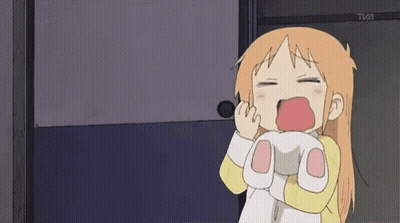 Cartoon Girl Yawning Holding Pillow In Front Of Door GIF