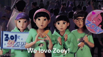 Cartoon Girls Holding Sign Saying We Love Zoey GIF