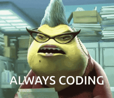 Cartoon Glasses Mohawk Saying Always Coding GIF