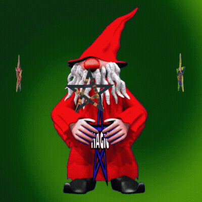 Cartoon Gnome Holding Star Saying Magic GIF