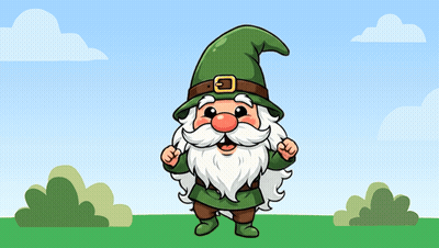 Cartoon Gnome With Green Hat And Belt GIF