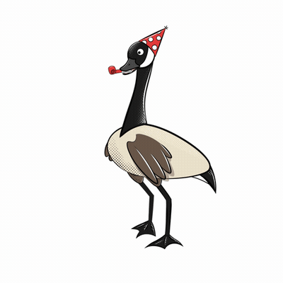 Cartoon Goose In Party Hat Blowing Red Horn GIF