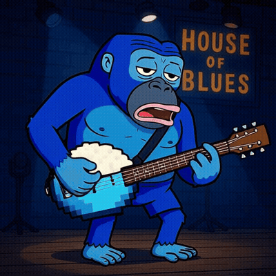 Cartoon Gorilla Playing Guitar At House Of Blues GIF