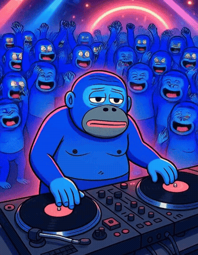 Cartoon Gorilla Playing Records GIF