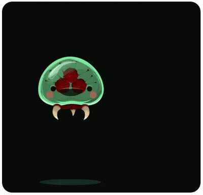 Cartoon Green Jellyfish With Red Eyes GIF