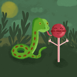Cartoon Green Snake Loves Lollipop GIF