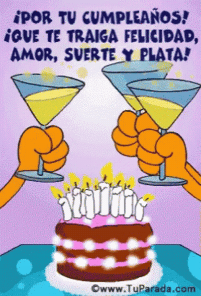 Cartoon Greeting Card With Cake And Candles Por Tu Cumpleanos GIF