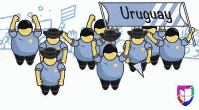 Cartoon Group Holding Uruguay Banner GIF