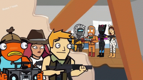 Cartoon Group One Holding Gun GIF