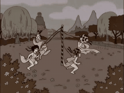 Cartoon Group Playing Volleyball GIF