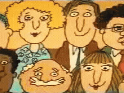 Cartoon Group With Mustache Man And Glasses GIF