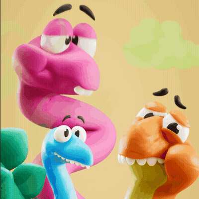 Cartoon Group With Pink And Blue Snakes GIF