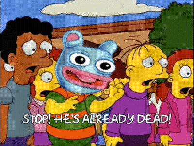 Cartoon Group With Stop He's Already Dead