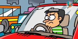 Cartoon Guy Tapping Steering Wheel In Traffic GIF