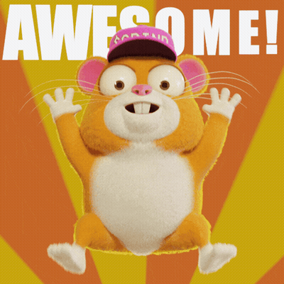 Cartoon Hamster in Pink Hat Saying Awesome