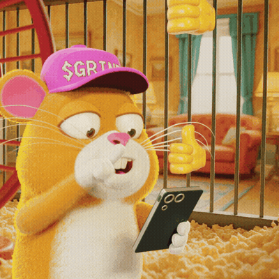 Cartoon Hamster In Purple Hat Saying $ GRTN GIF