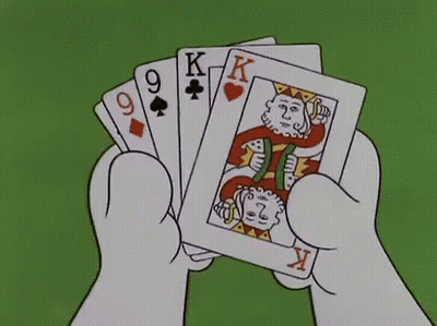 Cartoon Hand Holding Fan Of King Queen Spades GIF