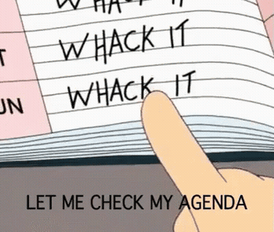 Cartoon Hand Pointing At Notebook Saying Whack It GIF