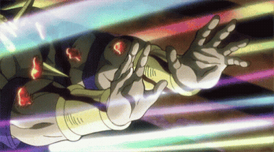 Cartoon Hands Reaching Toward Colorful Light GIF