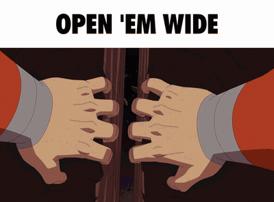 Cartoon Hands Saying Open Em Wide GIF