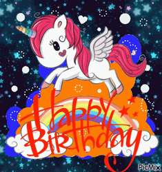 Cartoon Happy Birthday Unicorn Greeting GIF