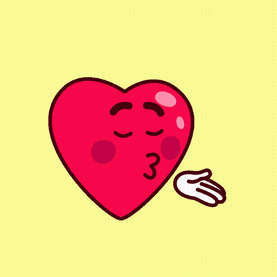 Cartoon Heart Blowing A Kiss With Hand Behind GIF