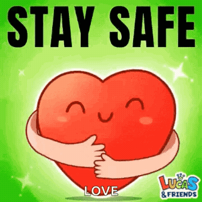 Cartoon Heart Hugging Another Heart Stay Safe Love GIF