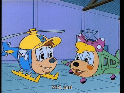 Cartoon Helicopter And Airplane Saying Well Yes GIF