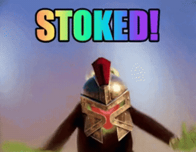 Cartoon Helmet Saying Stoked GIF