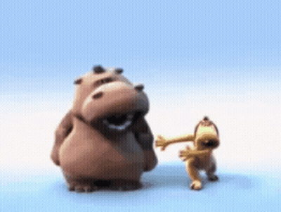 Cartoon Hippo And Dog Standing Together On Blue GIF