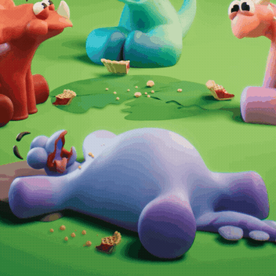 Cartoon Hippo Lying On Ground With Pie In Mouth GIF